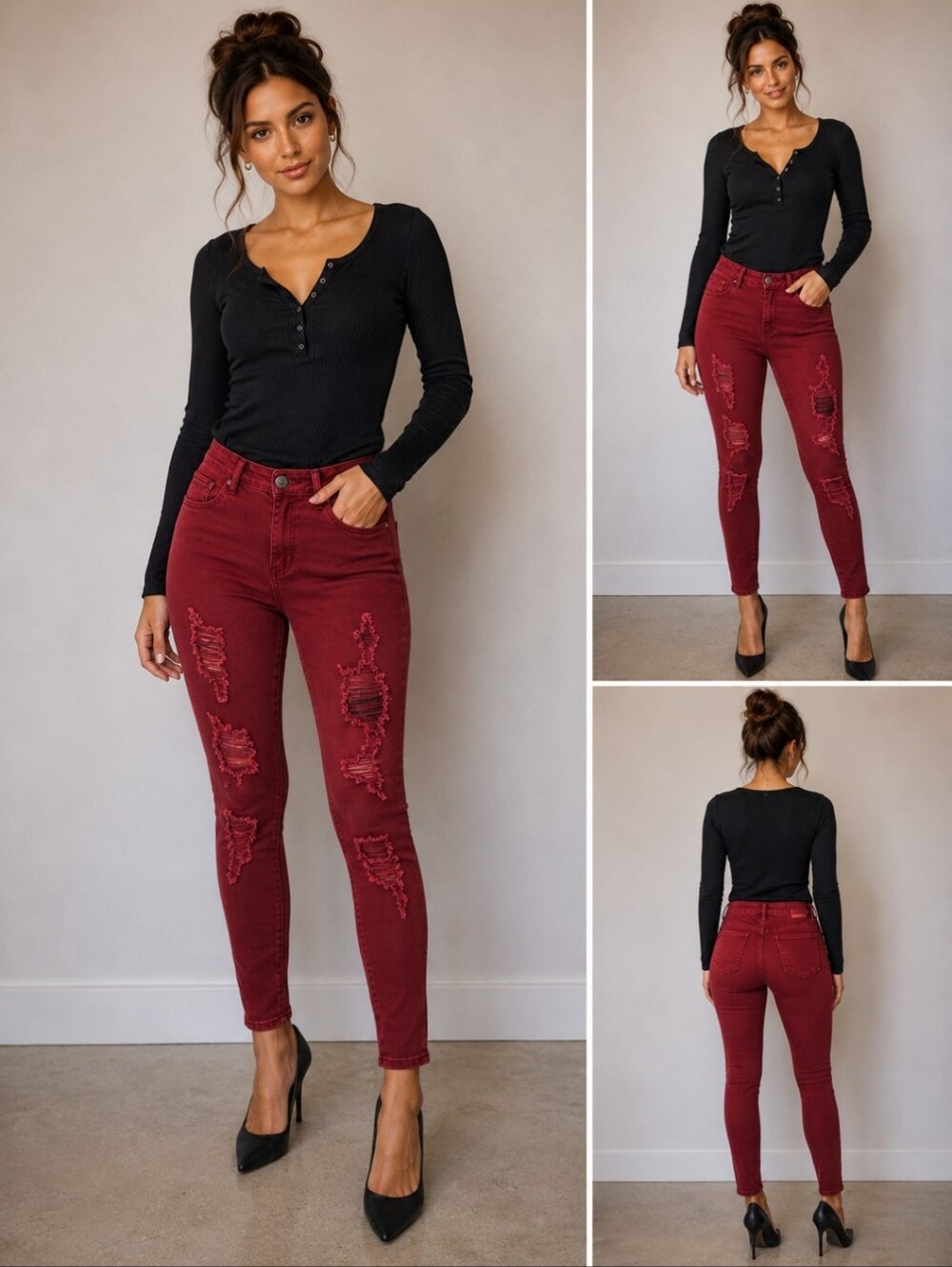 Distressed Red Women’s Skinny Jeans